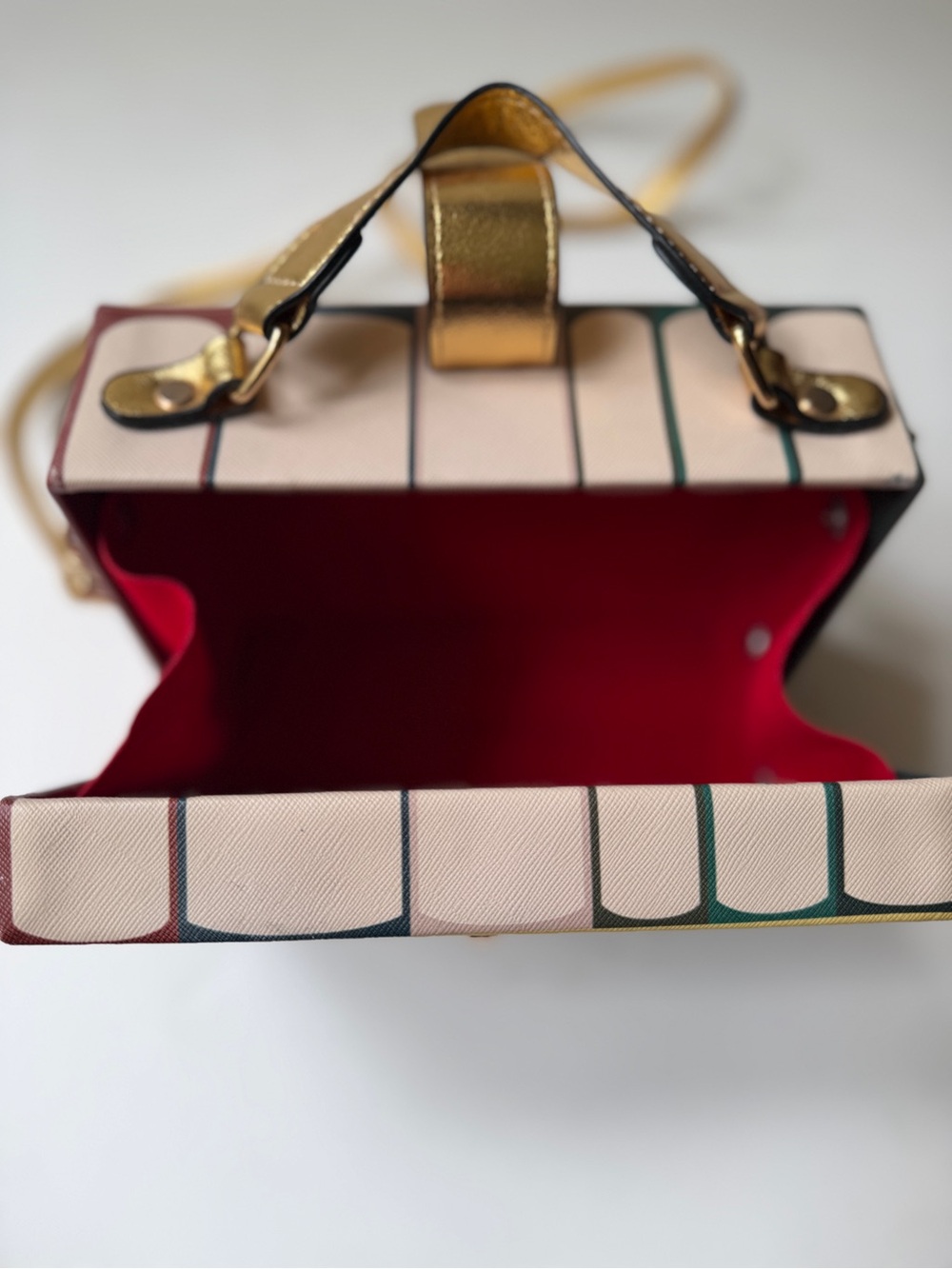 Book Box Crossbody Bag in Green, Burgundy, Blush & Gold - Picture 10 of 15